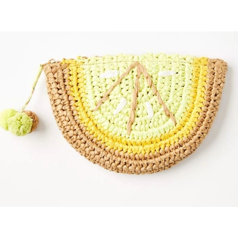 LOFT Ann Taylor Lemon Straw Zipper Pouch Case Bag 9x4.75"